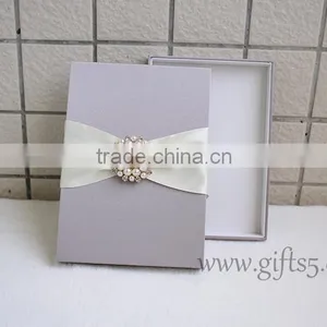 Elegant Grey Wedding Invitation Card Box With Brooch thumbnail-6