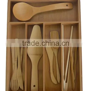 DT021/5-Slot Bamboo Drawer Organizer Tray: Holds Silverware, Flatware, Utensils, Cutlery, Accessories or Gadgets. Stylish Divide thumbnail-2
