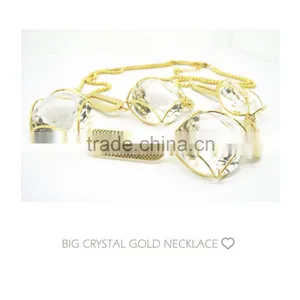 Trendy Stainless Steel Double Layer Big Crystal Gold Chunky Necklace thumbnail-3