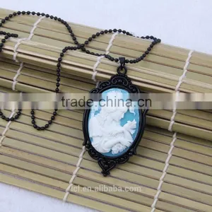 Fashion Jewelry Necklace Steampunk Necklace Classical Blue Resin Silhouette Cameo Black Pendant 2015 New Made in China Yiwu thumbnail-2