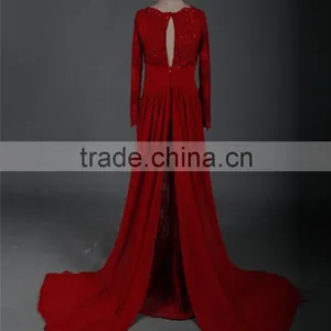 RSE665 Sexu Back Open Keyhole Long Sleeves Wine Red Arabic Patterns Of Lace Evening Dress thumbnail-4