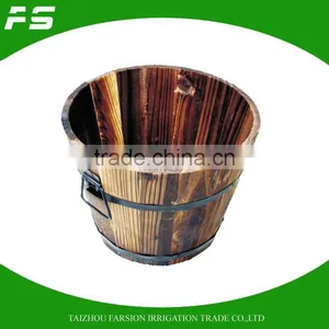 Burnt Finish Round Fir WoodenGarden Flower Planter Pot Wooden Barrel Set thumbnail-1