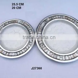 Cast Aluminum Round Tray With Food Safe Enamel and Mother of Pearl Mosaic Border thumbnail-1