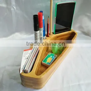 Custom Logo Bamboo Pen Holder for Desk Organizer thumbnail-2