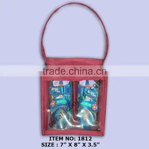 Jute Screen Printing Double Bottle Wine Carry Bag thumbnail-1