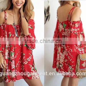 Summer Women Sexy Batwing Sleeve Floral Chiffon Beach Evening Party Short Dress thumbnail-1