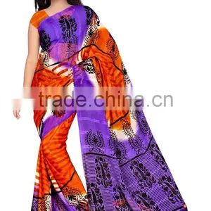 Printed Designer Saree+ Blouse Material Red Color Sari thumbnail-2