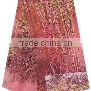 Shanghai Bestway Fashionable Shiny Textile Material Fabric French Lace Fabric Nice Tulle Lace With Sequins and Beads FL1395 thumbnail-3