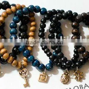 Lucky Wood Bracelet With Classic Charms, Fashion Charm Bracelet, Fashion Friendly Jewelry thumbnail-1