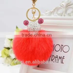 Faux Fur Pompom Key Chains Rhinestone Keychains Ladies Perfume Bottle Key Chain Rings Holder Cover Women Fmq-13 thumbnail-1
