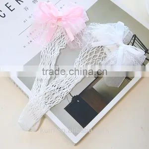 WS-23 2017New Hot Women Ruffle Large Fishnet Ankle High Socks Bow Tie Hollow Out Thin Mesh Lace Fish Net Short Socks thumbnail-5