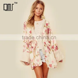 Fall 2018 Shearling Coat Femme Floral Print Robe Women's Kimono thumbnail-1