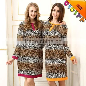 OEM Winter Design Leopard Custom Pajamas Cotton Women Nightgowns thumbnail-1