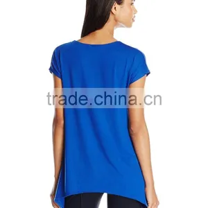 Women's Scoop Neck Short Sleeve Sharkbite Hem Comfy Knit 100% Cotton Tunic Top thumbnail-2
