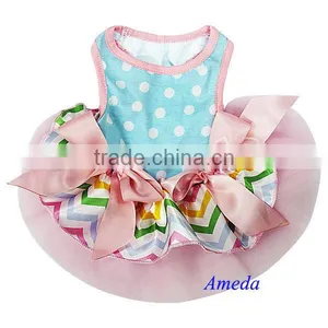 Easter Pastal Chevron Blue Polka Dots Pink Bow PETS Party Dress XS-L thumbnail-1