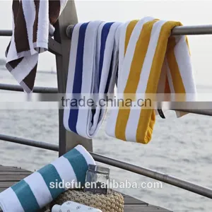 Hot Sell White And Blue Cotton Stripe Custom Beach Towel thumbnail-5