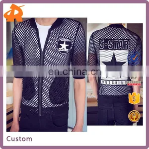 2017 Hotsale Men's Summer Breathable Net Cloth Sunscreen Thin Mesh Small t Shirt Jaket With Big Star Logo Back thumbnail-1