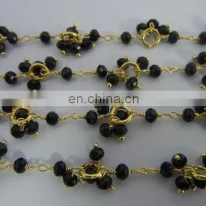Black Onyx Gemstone Flower Chain/Gemstone Beaded Chain/wire Wrapped Beaded Chain thumbnail-1