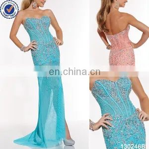 Latest Made in China Beaded Sexy Split Factory Wholesale Evening Dress thumbnail-1