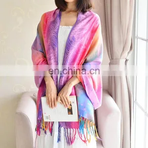 Rainbow Cotton Plumage Jacquard Pashmina Hijiab Shawl thumbnail-2