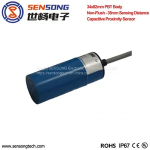 34x82mm Cylinderical PBT Body Capacitive/Capacitance Proximity Sensor / Switch NPN PNP 2m Cable thumbnail-1