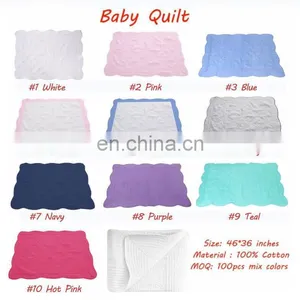 36*46inch INS Embroidery 100% Cotton BABY QUILTS Blanks Blanket Scalloped Quilted Baby Blanket Shower Cover Gift for Baby thumbnail-2