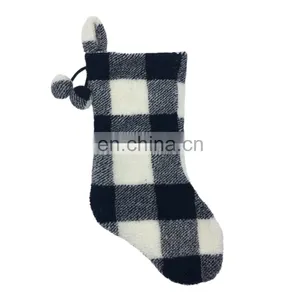 Wholesale Decorative Chunky Black and White Plaid With Pompom Christmas Socking for Christmas thumbnail-1