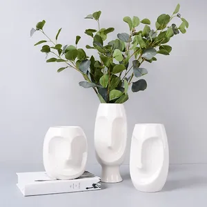 New Nordic Feel Good White Grey Human Face Ceramic Vase For Office Decoration Garden Flower Decor thumbnail-1