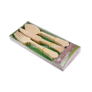 Biodegradable Disposable Natural 100% Custom Travel Wooden Cutlery Fork in Bag thumbnail-1
