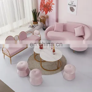 Modern 3 Seaters Fabric Couch Shopping Mall Blush Velvet For Salon Or Shop With Waiting Sofa thumbnail-5