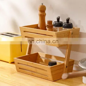 2-Tier Bamboo Fruit Basket Countertop Holder Tray Bread Vegetable Rack Stand Holder Wedding Wooden Fruit Basket Decoration thumbnail-3