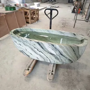 Elegant Shangrila River Jade Green Stone Marble Freestanding Bathtub With Black Veins for Private Residence Contemporary Home thumbnail-4