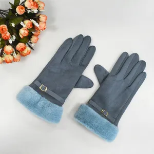 Thick Winter Warm Gloves Suede Gloves Mitten With Leather Fur thumbnail-3