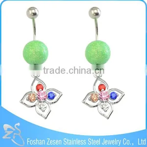New Season Stainless Steel Hypoallergenic Hanging Artificial Ball Navel Belly Button Ring thumbnail-2