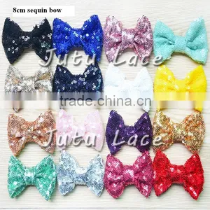 Fancy Large 8cm Sparkle Sequin Fabric Hair Bowknots for Headband Accessory,16 Colors to Pick up ,glitter Bowknot for Clothes thumbnail-5