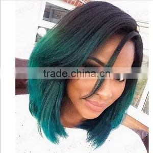 Sexy Ombre Black And Green Short Bob Straight Synthetic Lace Front Wig Customize thumbnail-1