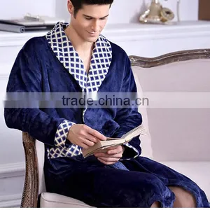 Autumn and Winter Thickening Lovers Print Flannel Robe Male Bathrobe Plus Size Ultra Long Coral Fleece Bathrobe thumbnail-3