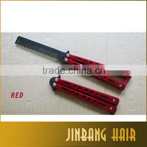 New Design Wholesales Blue Stainless Steel Knife Comb Mental Practice Training Butterfly Balisong Style Comb thumbnail-6