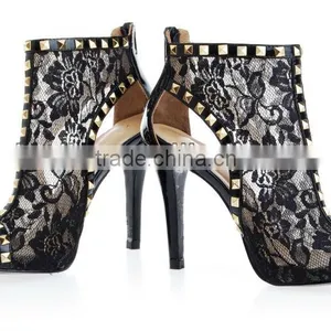 Lace Women's Sexy Sandles Black High Heel Special Design Shoes thumbnail-6
