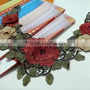 Multi-color Rose Flower Embroidery Lace Guipure Lace Collar for Tang Suit thumbnail-1
