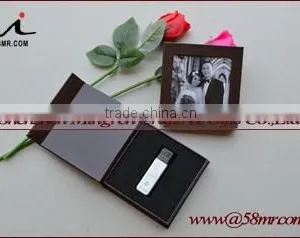 Empty USB Gift Storage Packaging Box Linen Leather Paper With Photo Frame thumbnail-4