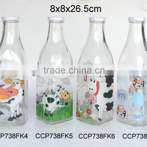 CCP738FK4 1L Glass Milk Bottle With Decal Printing With Metal Lid thumbnail-1