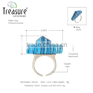 2016 Three- Dimensional Triangle Blue Turquoise Mosaic Copper Ring for Gift 2016 Wholesale thumbnail-2