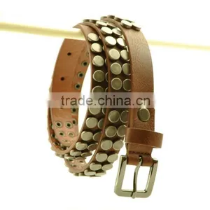 2016 New Fashion Women Brown Studded Leather Belt thumbnail-1
