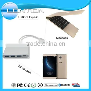 USB-C Hub USB3.1 Type c to 3 Port Usb3.0 + Type c Adapter For Apple Macbook 12" & LENOVO ZUK Z1 OTG Nexus 6 thumbnail-3