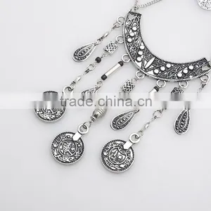 Hot Sale Classical Ethnic Style Statement Long Two Layers Necklace Pendant Earrings Brassiness Jewelry Set Supplier's Choice thumbnail-3