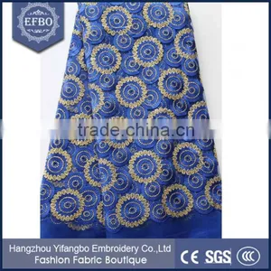 2016 Top Selling Indian Shiny Blue Lace Embroidery Fabric for Evening Dress thumbnail-1