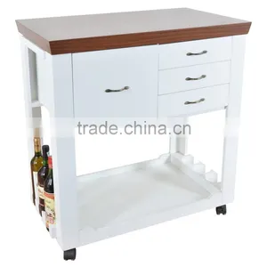 Stylish Modern Wooden Kitchen Serving Trolley With Food Keeping Drawers and Wine Bottle Holders and Casters thumbnail-2