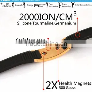 Noproblem FDA Tourmaline Germanium Titanium Stainless Steel Plated Fashion Energy Silicone Bracelet thumbnail-3