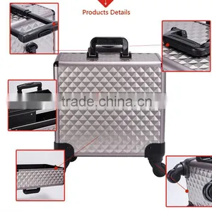 2016 Professional Portable Aluminum Trolley Makeup Case With Pull Strips Compartments Universal Wheel thumbnail-5
